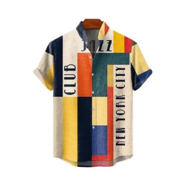 Imagem de Camisa De Linho Masculina De Verão Com Estampa Artística Em Cores, Man