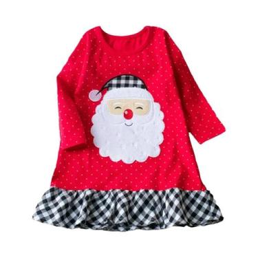 Imagem de Vestido De Natal De Manga Longa Para Meninas Em Algodão Com Padrão De 