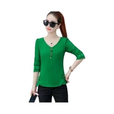 Imagem de Blusa Feminina De Chiffon Com Decote Em V E Manga Longa Estilo Casual 