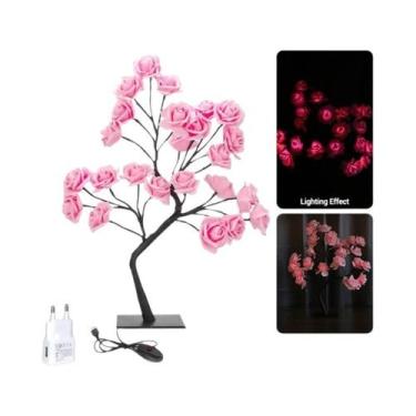 Imagem de Luminária De Mesa USB 24 LEDs Árvore Rosa Azul Luz Noturna Decoração D
