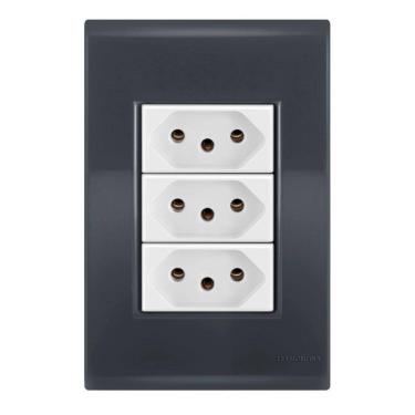 Imagem de Conjunto 3 Tomadas 20 - Tramontina Liz Grafite / Branco