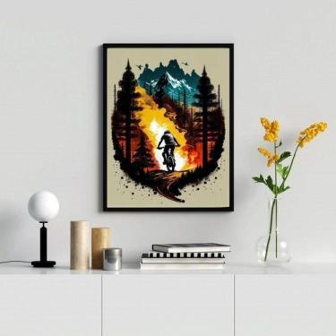 Imagem de Quadro Mountain Bike Aquarela 33x24cm - Vidro e Moldura Preta
