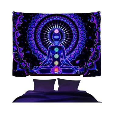 Imagem de Tapeçaria De Mão Hamsa Com Ilusão Neon, Nebulosa Cósmica, Olho Que Tud