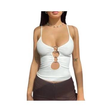 Imagem de Regata Preta De Verão Para Mulheres Moda Festa Clube Streetwear Férias