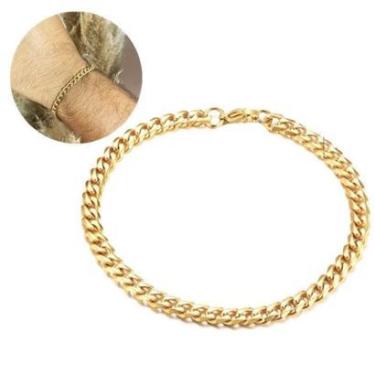Imagem de Pulseira Masculina Grumet 5mm Dourada Ouro Cubana Escama de Peixe Aço Inox-Masculino