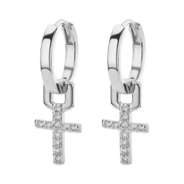 Imagem de Brincos De Aço Inoxidável Com Zircônia Em Formato De Cruz Para Mulhere