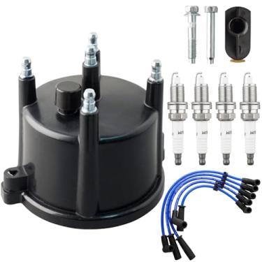 Imagem de MOAUTO Tampa do distribuidor de ignição e rotor e velas de ignição de irídio com kit de ajuste de fio 671-4070 Novo FD316T compatível com Jeep Wrangler TJ 1997-2002 Dodge Dakota 1999-2002 2,5L L4