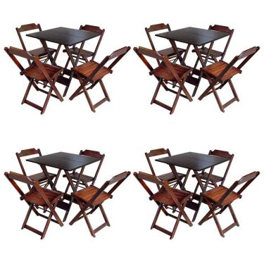 Imagem de Kit 4 Jogos De Mesa Com 4 Cadeiras De Madeira Dobravel 70X70 - Imbuia - Marrom