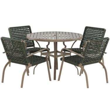 Imagem de Kit 4 Cadeiras Corda Náutica E Mesa Tampo Ripado Varanda Verde Musgo