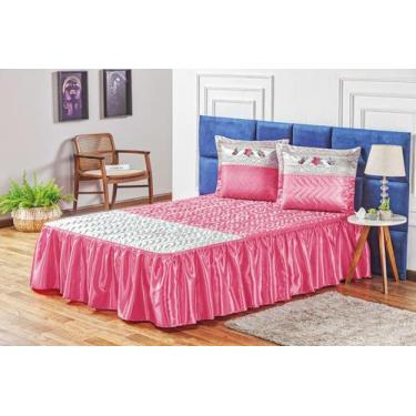 Imagem de Colcha Casal Queen Bella 3 pcs Cetim - Adilson Lourenco Enxovais, rosa