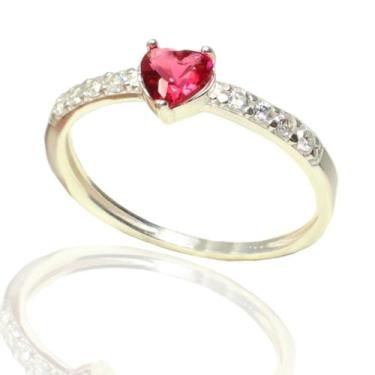 Imagem de Anel Noivado Meia Aliança Coração Solitario Prata 925 - Lojas La&Ny Pr