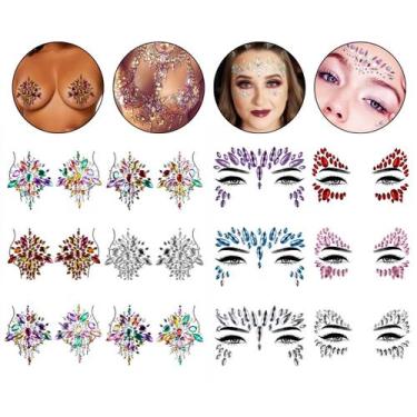 Imagem de Kit 6 Adesivo de Rosto 6 Pares Adesivo Seio Carnaval Festa Haloween Fe