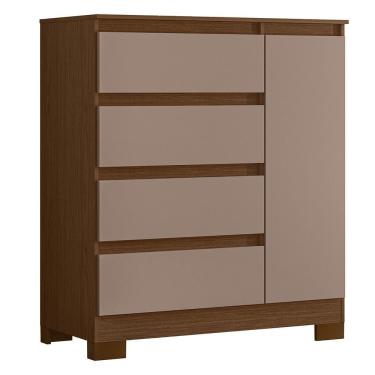 Imagem de Cômoda Sapateira Olímpia 1 Porta E 4 Gavetas Nogueira-capuccino - Móveis Albatroz
