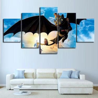 Imagem de Pôsteres de pintura de parede em tela Toothless Anime 5 painéis - yiwe