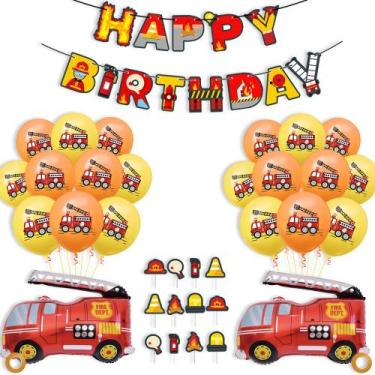 Imagem de Kit de decoração de festa Fire Truck Birthday 37 unidades  Vermelho Am