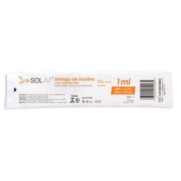 Imagem de Seringa de Insulina com Agulha Fixa 100UI Sol-M 1ml 30G 8 x 0,3mm com 