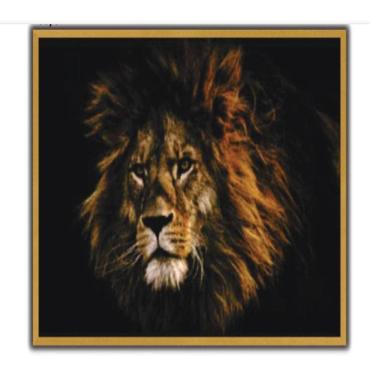 Imagem de Quadro Decorativo Leao Realista Grande 70Cm Africana Motivacao Moldura Dourado Sala Consultorio Escritorio