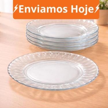 Imagem de Kit Até 12 Pratos Fundo Liso de Vidro Carmine - Transparente e Resiste