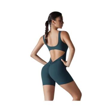 Imagem de Macacão Esportivo Feminino Com Costas Em V E Franzido, Sem Mangas, Par