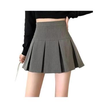 Imagem de Saia Mini Plissada Cinza De Cintura Alta Para Mulheres, Moda Vintage K