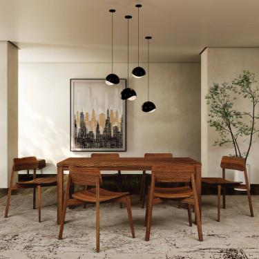 Imagem de Mesa de jantar 180cm 155NE com 6 Cadeiras 1557NE Nature Madeira Maciça Rústico Escuro Finestra