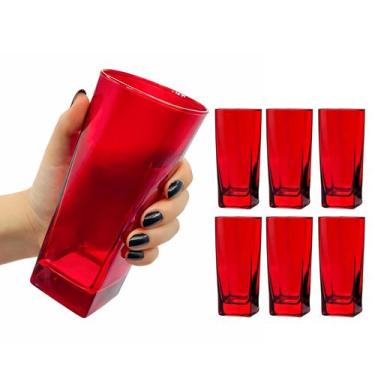 Imagem de Jogo 6 Copos Alto De Vidro Grosso 280ml Quadrado Liso Luxo - Haüskraft