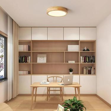 Imagem de Plafon Sobrepor Embutir Led Redondo 40cm Luz 3em1 Luminária Madeira Bi