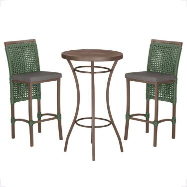 Imagem de Mesa Bistro E 2 Banquetas Roma Marrom Corda Náutica 11 Verde