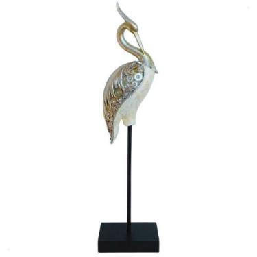 Imagem de Escultura Pássaro Garça No Pedestal 49cm Resina Madrepérola - Diplomat