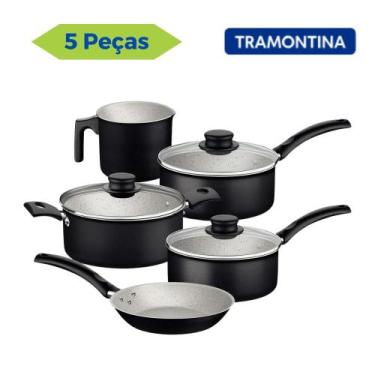 Imagem de Jogo De Panela Kit 5 Pçs Aluminio Antiaderente Tramontina Preto Frigid