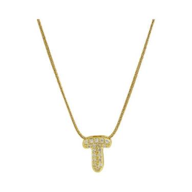 Imagem de Colar Feminino Banhado a Ouro 18K Com Zircônias E Letra Inicial Em Des