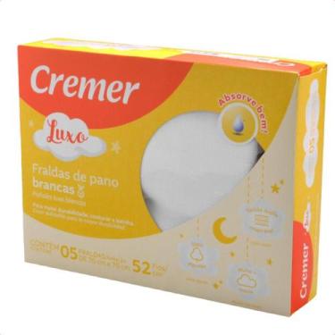 Imagem de Fralda cremer luxo branca 70x70 cm c/5 unid. unissex algodão
