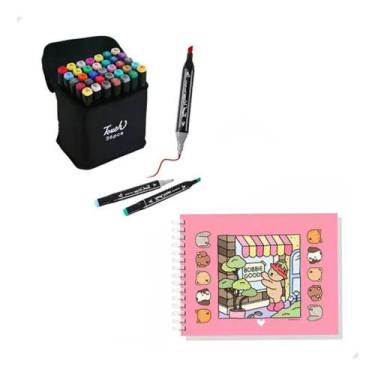Imagem de Kit Livro de colorir 50 Páginas Capa Dura + Canetinhas Touch 36 Cores 