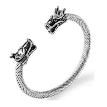 Imagem de Bracelete Viking Dragão Nórdico Ragnar Aço Inox - Vorax Acessórios