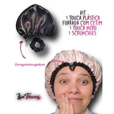 Imagem de Kit 01Touca Plástica Forrada Com cetim +01Touca Nero Dupla face. - Isa