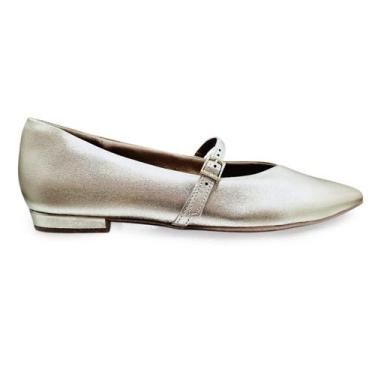 Imagem de Sapatilha Usaflex Feminina Bico Fino Estilo Boneca Mary Jane, Ouro, 36