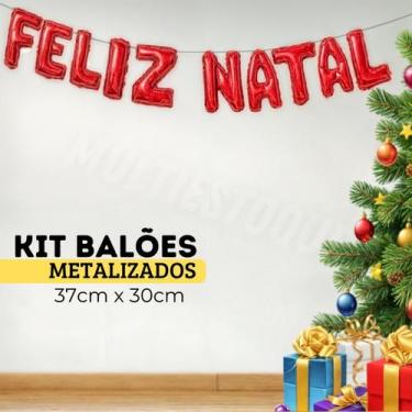 Imagem de Kit Balão Metalizado Vermelho De 37 Cm - Feliz Natal - 10 Letras para 