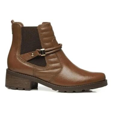 Imagem de Bota Feminina Pegada Cano Curto Salto Baixo Bloco Couro, 37, Terracota