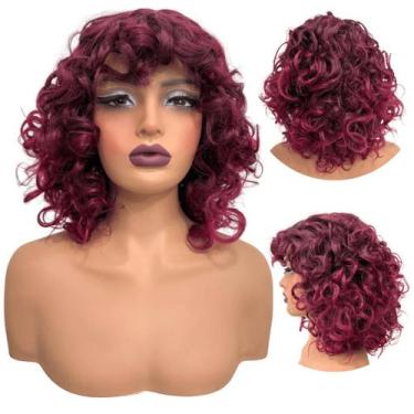 Imagem de Peruca cacheada curta marsala ombre hair encaracolada 39 - LIONSWIG