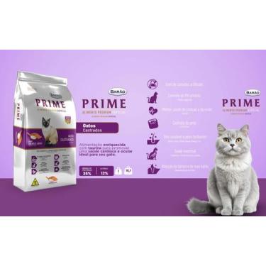 Imagem de Ração Barão Prime Gatos Castrados, 1kg, Salmão e arroz