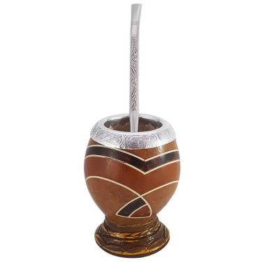 Imagem de Conjunto Kit Para Chimarrão Cuia Porongo Bomba Inox Desenho