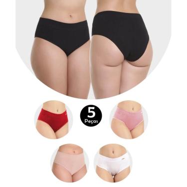 Imagem de Kit 5 Calcinha IMI Lingerie Pós Parto Algodão Gestante Maternidade Cós Alto Silvana
