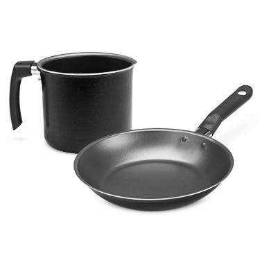 Imagem de Conjunto de Fervedor e Frigideira Antiaderente Pro-Flon em Alumínio Brinox Ebony Preto