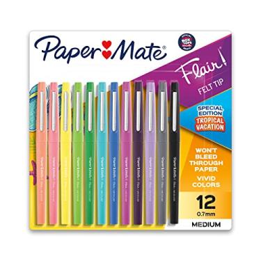 Imagem de Paper Mate Caneta Point Guard Flair ponta de feltro porosa, bastão, média 0,7 mm, cores sortidas de tinta tropical para férias e barril, dúzias