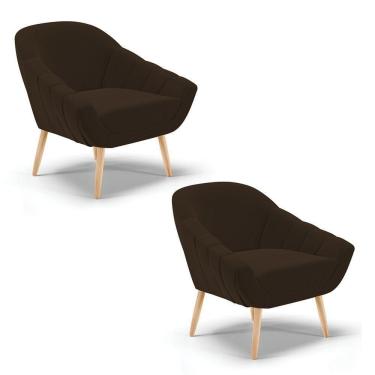 Imagem de Kit 02 Poltronas Giovana Suede Natural Marrom