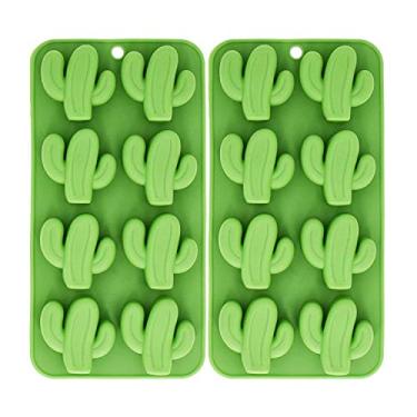 Imagem de Bandeja de cubo de gelo Fewo com 8 cavidades, molde de silicone de cacto para chocolate, doces, biscoitos, goma, gelatina, assar, vela, decoração de topo de cupcake – Conjunto com 2