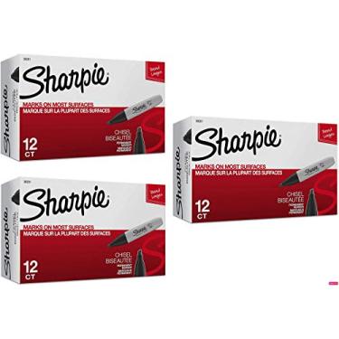 Imagem de Marcadores permanentes com ponta de cinzel Sharpie; marcas de tinta permanentes com orgulho em papel, plástico, metal e a maioria das outras superfícies; tinta notavelmente resistente, seca rapidamente e resiste (padrão) (pacote com 12)