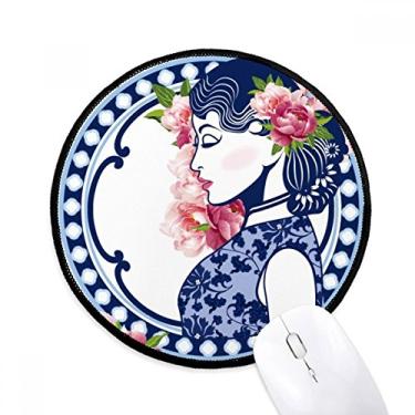 Imagem de DIYthinker Tapete de rato feminino de flor da cultura chinesa para mesa de escritório tapete redondo para computador