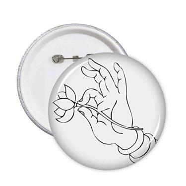 Imagem de Broche de desenho de linha de lótus de mão de cultura com símbolo de botão, 5 peças