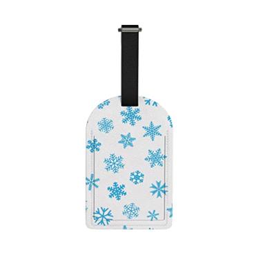 Imagem de Etiquetas de bagagem para mala de Natal azul claro flocos de neve etiquetas de bolsa de viagem capa de privacidade cartão de nome de endereço identificação de mala etiquetas de identificação com laço para bagagem, 1 peça